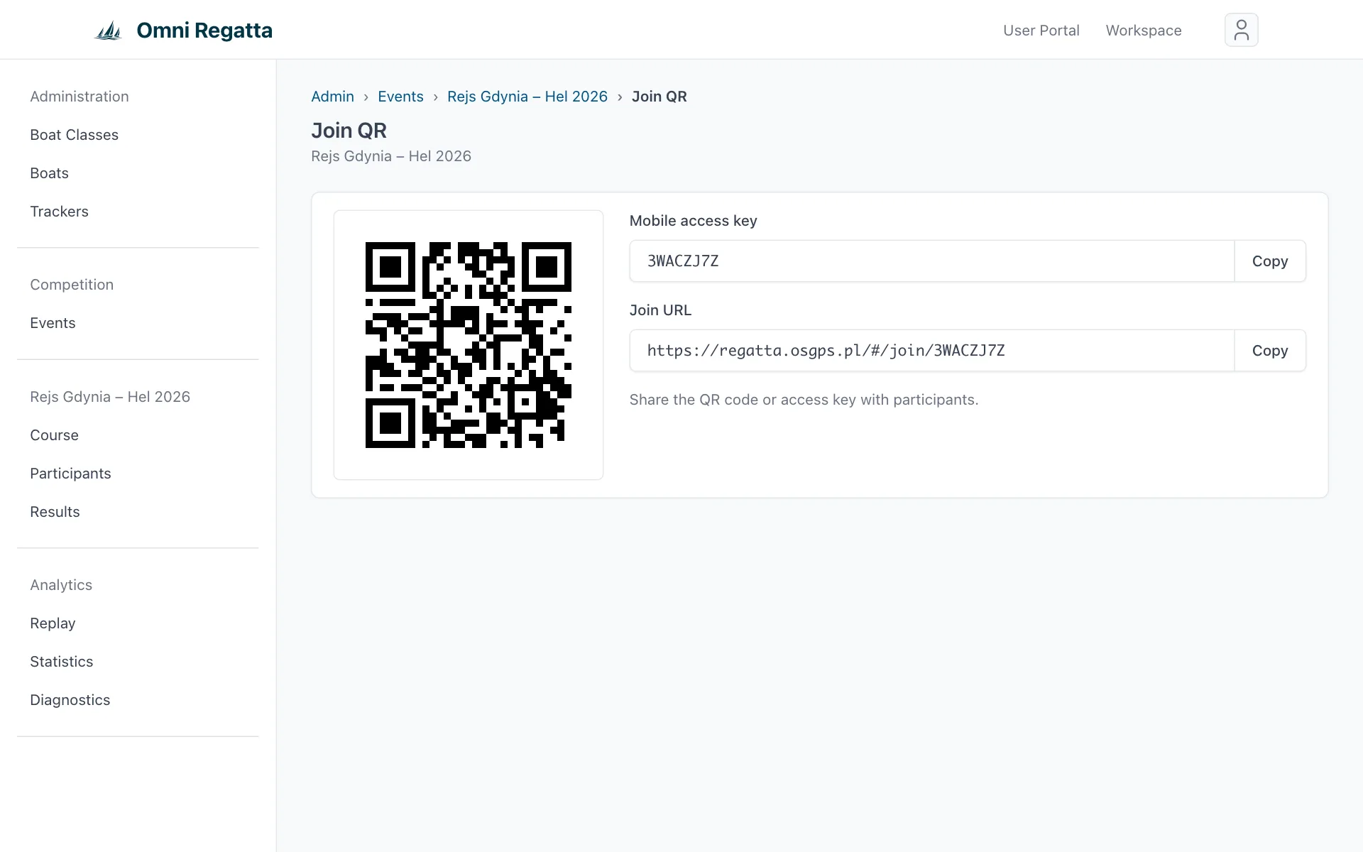 Join QR page with the QR code, mobile access key and join link
